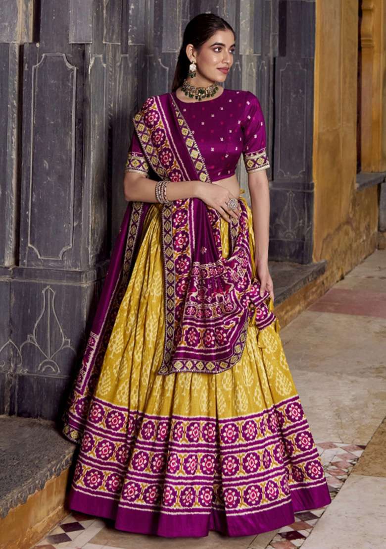 Mustard Yellow Silk Blend Lehenga Set with Printed for Diwali | Wedding & Festive Wear - Indya