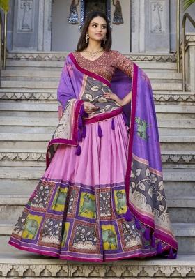 Multicolour Foil Work Silk Blend Lehenga Set