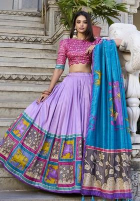 Multicolour Foil Work Silk Blend Lehenga Set
