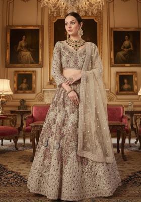 Dusty Rose Sequins Work Net Lehenga Set