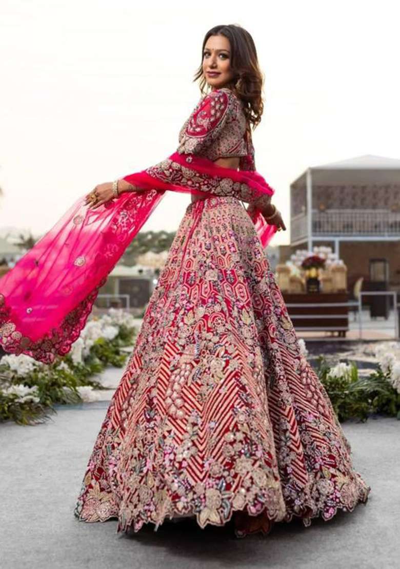 Pink Embellished Silk Blend Lehenga Set for Diwali | Wedding & Festive Wear - Indya