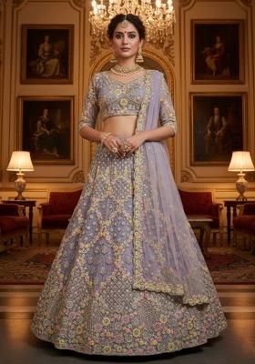 Lavender Embroidered Net Lehenga Set