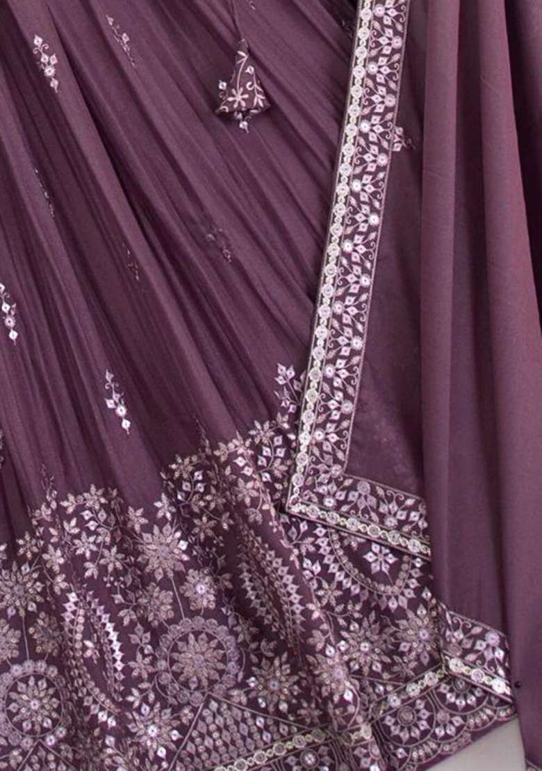 Rose Pink Embroidered Georgette Lehenga Set for Diwali and Festive Wear - Indya