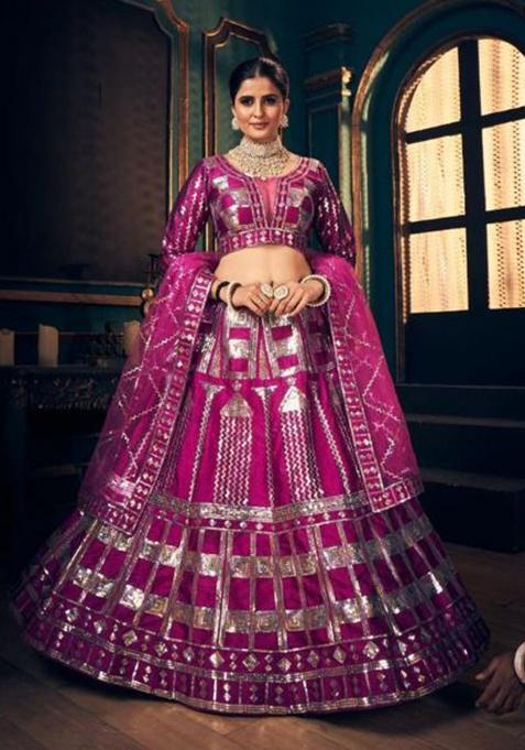 Rani Pink Embroidered Silk Lehenga Set