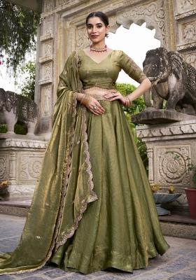 Mahendi Embroidered Blended Lehenga Set