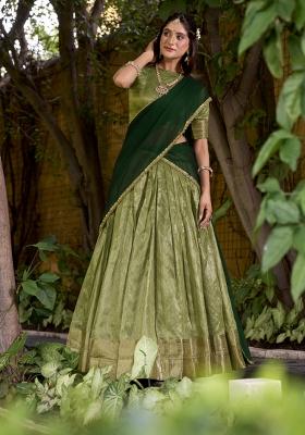 Pista Zari Work Silk Lehenga Set