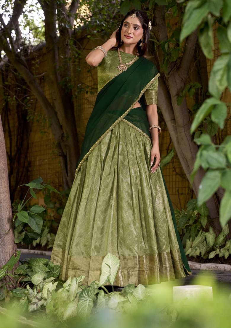 Pista Zari Work Silk Blend Lehenga Set - Indya