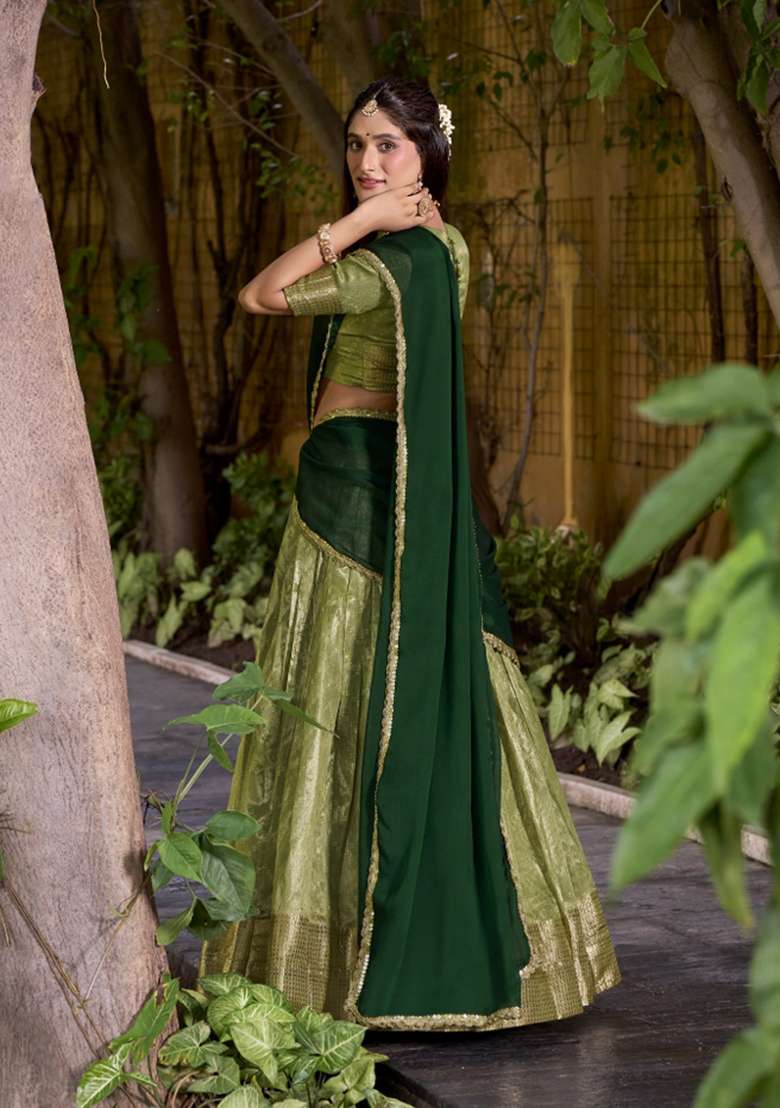 Pista Zari Work Silk Blend Lehenga Set - Indya