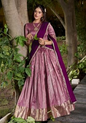 Pink Zari Work Silk Lehenga Set