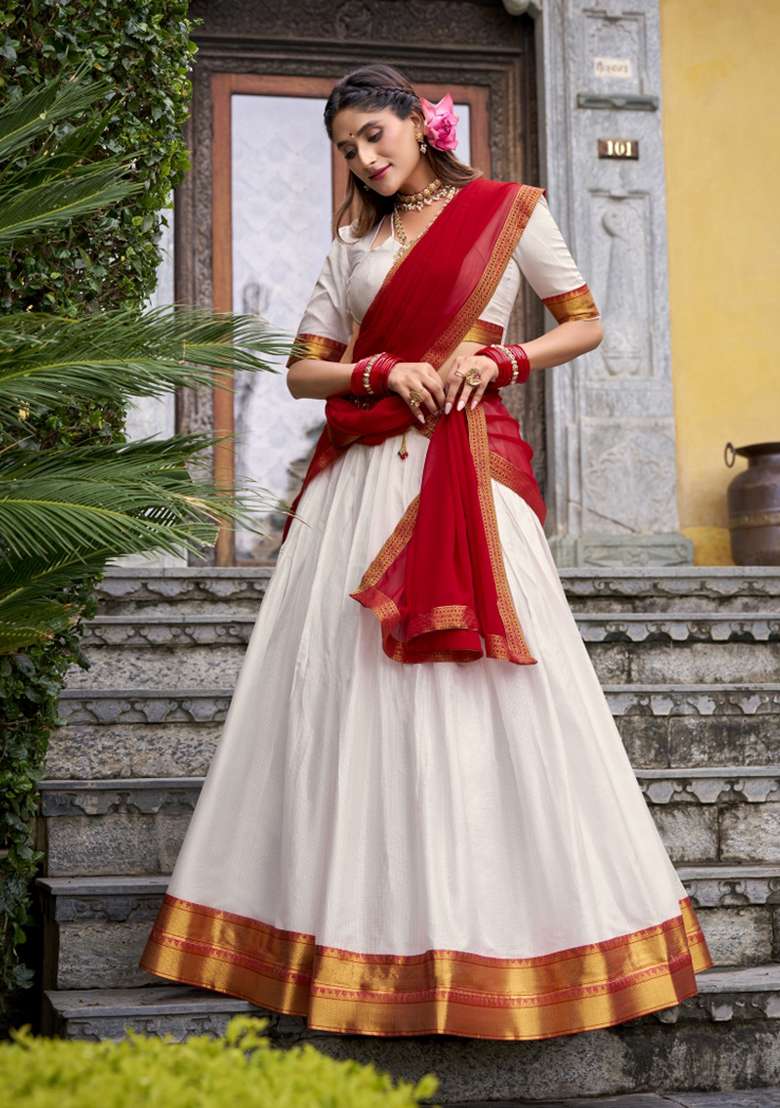Navy Blue Zari Work Cotton Lehenga Set - Indya