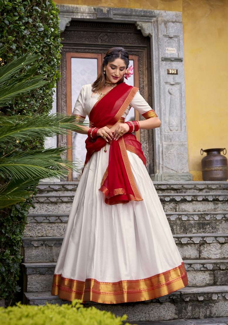 Navy Blue Zari Work Cotton Lehenga Set - Indya