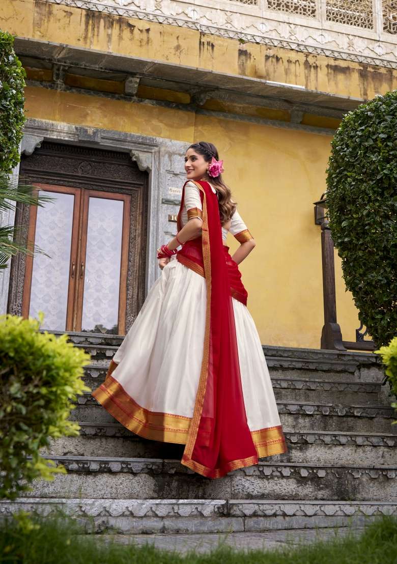 Navy Blue Zari Work Cotton Lehenga Set - Indya
