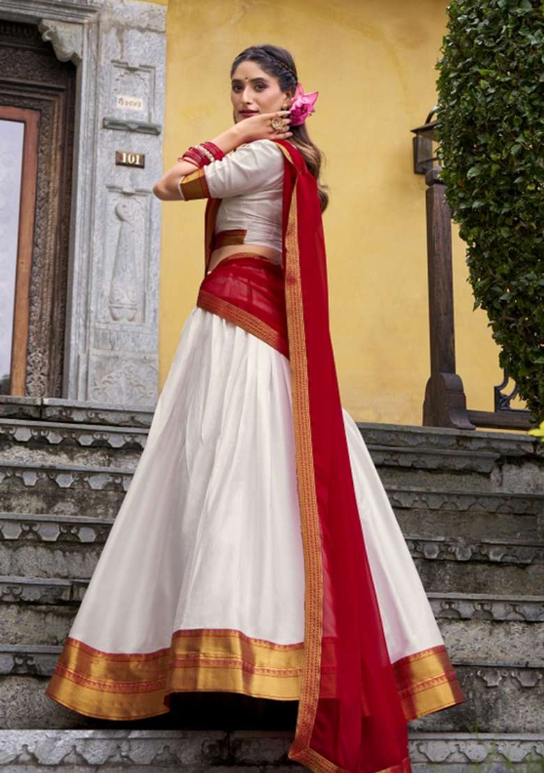 Navy Blue Zari Work Cotton Lehenga Set - Indya