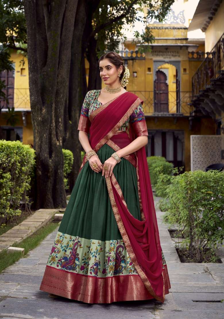 Navy Blue Silk Blend Lehenga Set with Printed for Diwali | Wedding & Festive Wear - Indya