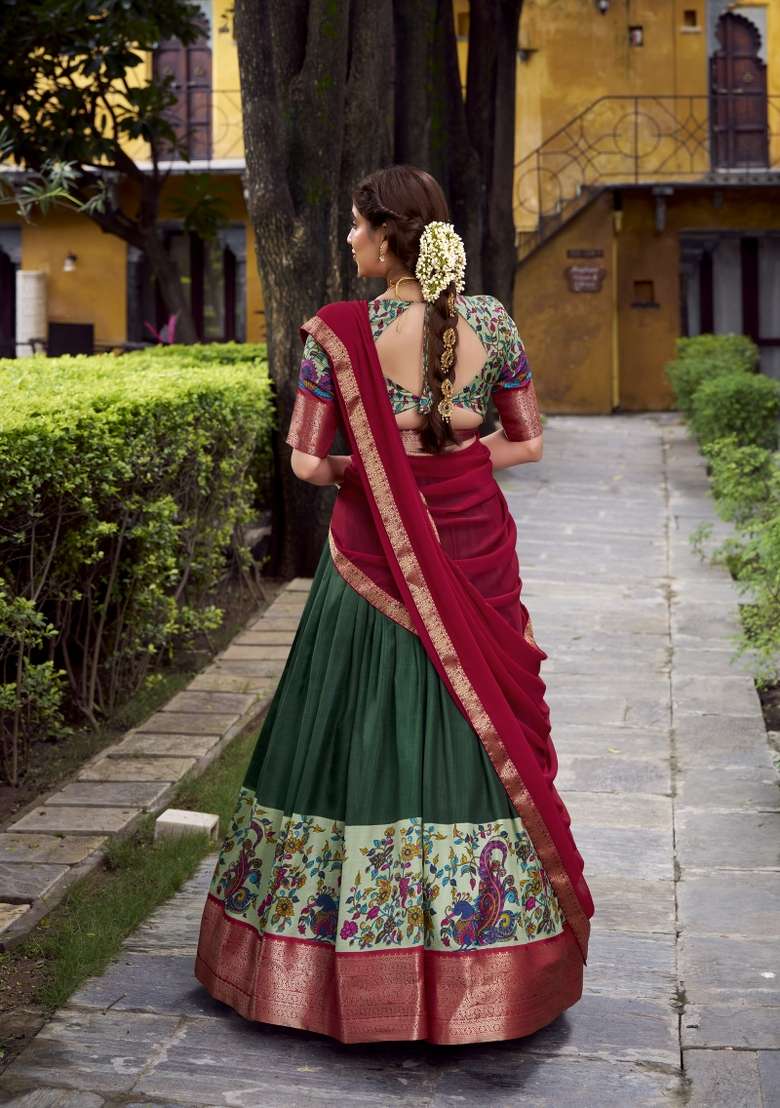 Navy Blue Silk Blend Lehenga Set with Printed for Diwali | Wedding & Festive Wear - Indya