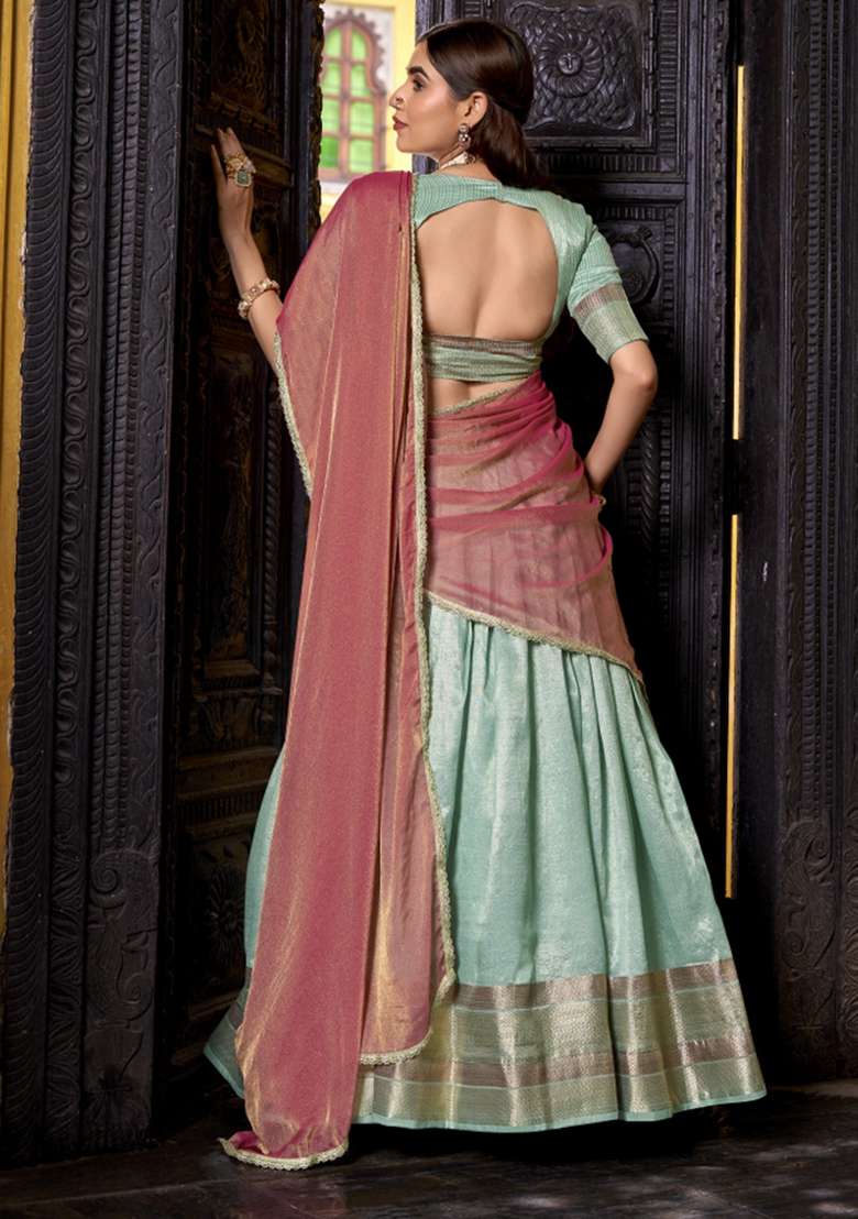 Navy Blue Zari Work Silk Lehenga Set - Indya