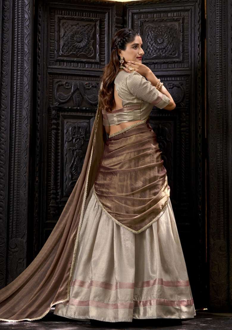 Navy Blue Zari Work Silk Lehenga Set - Indya