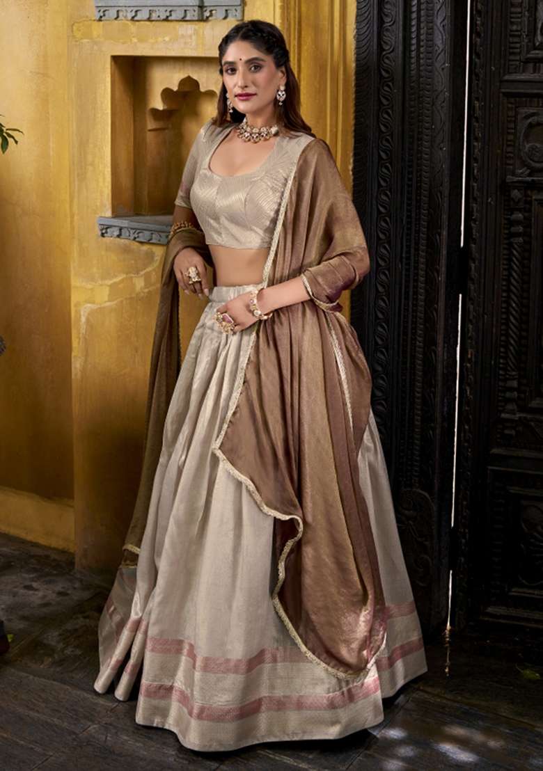 Navy Blue Zari Work Silk Lehenga Set - Indya