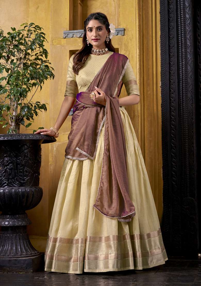 Navy Blue Zari Work Silk Lehenga Set - Indya