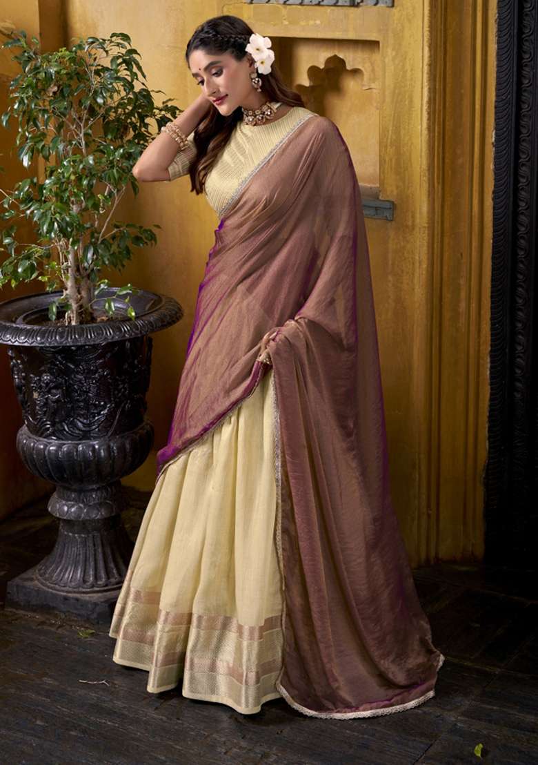 Navy Blue Zari Work Silk Lehenga Set - Indya