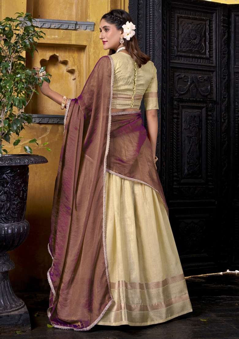 Navy Blue Zari Work Silk Lehenga Set - Indya