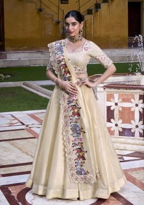 Navy Blue Solid Blended Lehenga Set