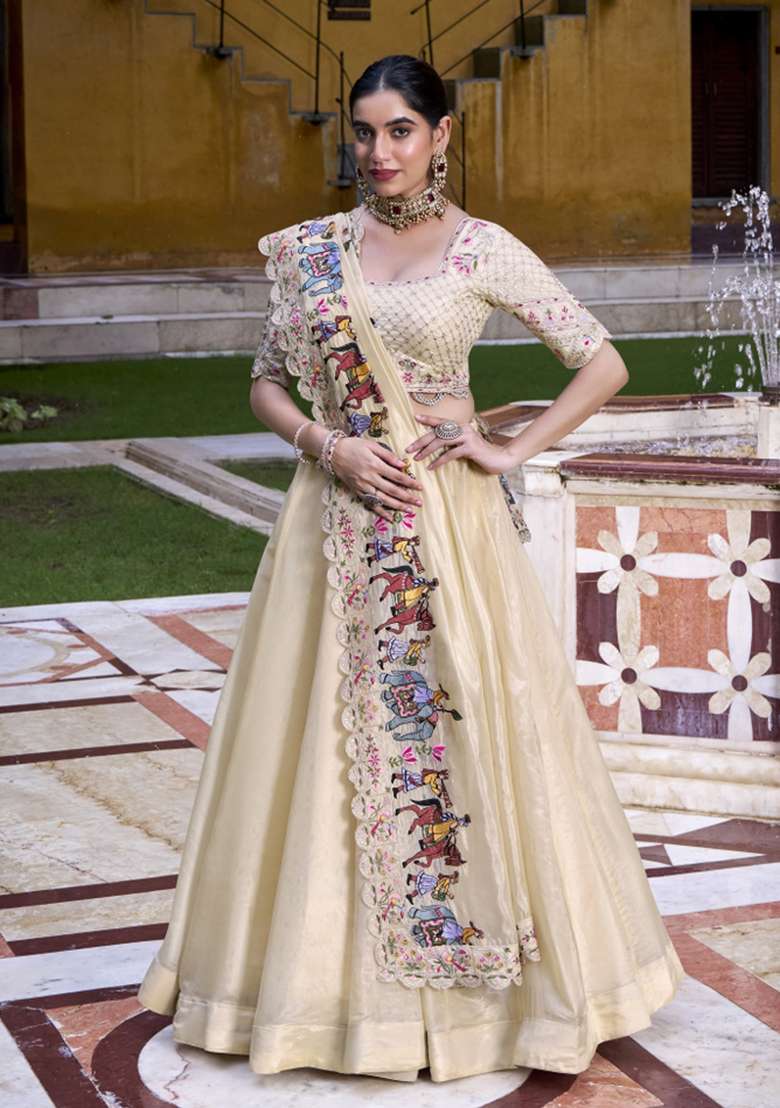 Navy Blue Solid Blended Lehenga Set for Diwali | Wedding & Festive Wear - Indya