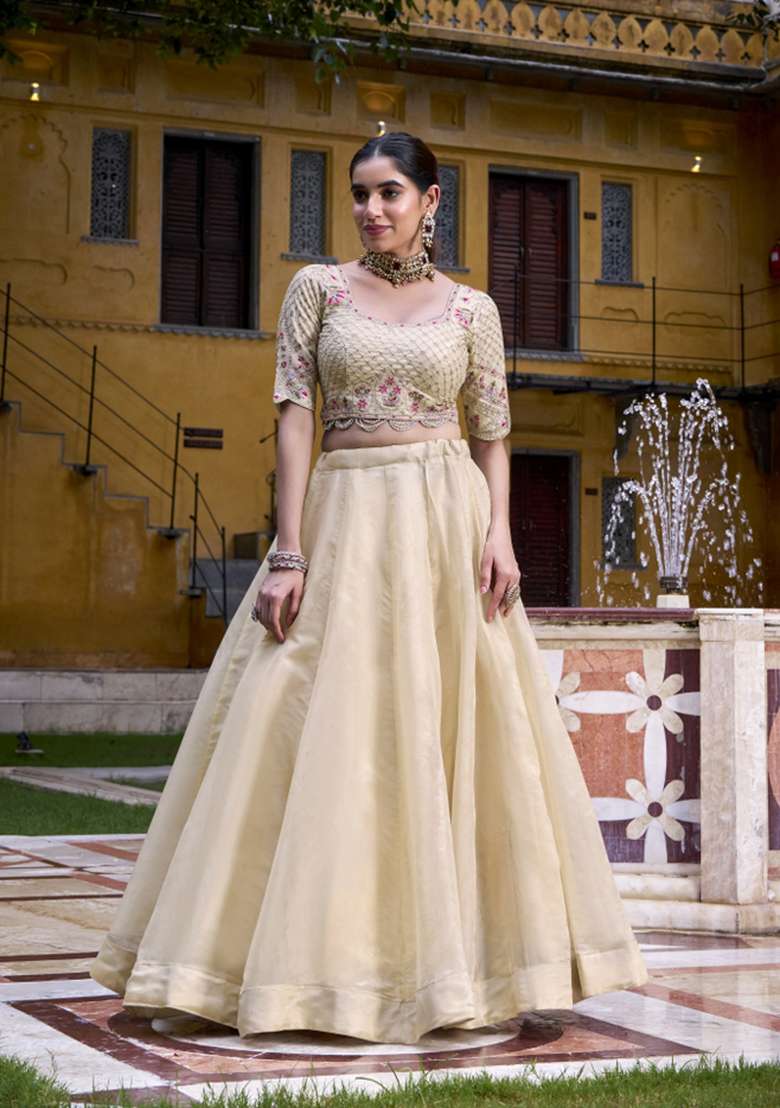 Navy Blue Solid Blended Lehenga Set for Diwali | Wedding & Festive Wear - Indya