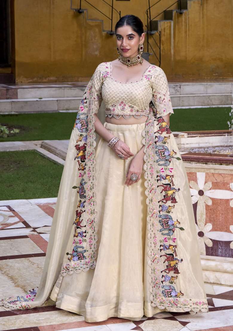 Navy Blue Solid Blended Lehenga Set for Diwali | Wedding & Festive Wear - Indya