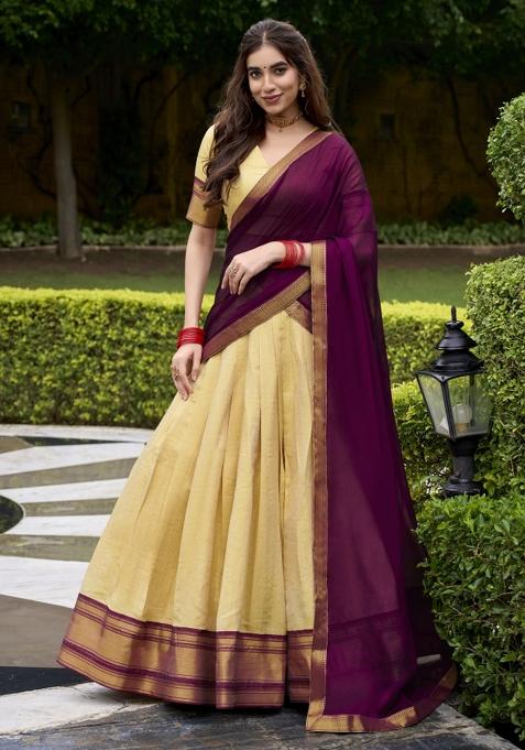 Navy Blue Zari Work Silk Lehenga Set