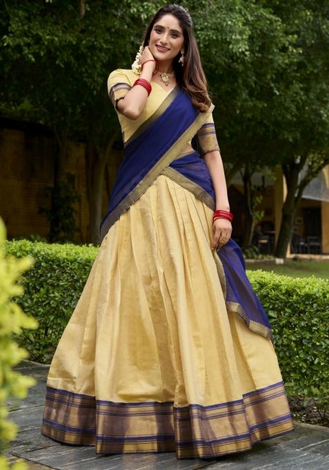 Navy Blue Zari Work Silk Lehenga Set