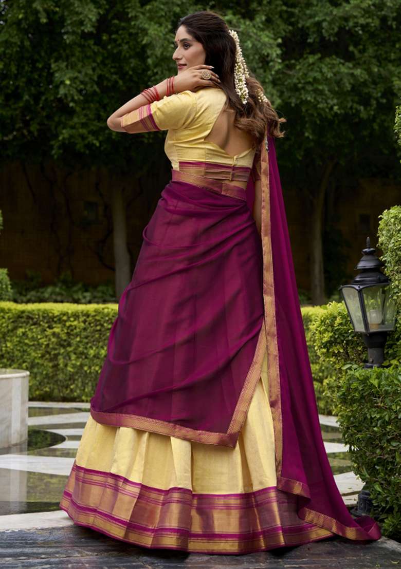 Navy Blue Zari Work Silk Blend Lehenga Set - Indya