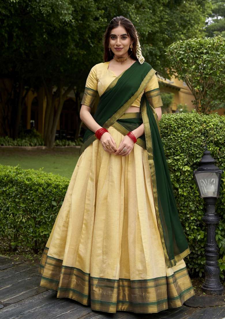 Navy Blue Zari Work Silk Lehenga Set - Indya