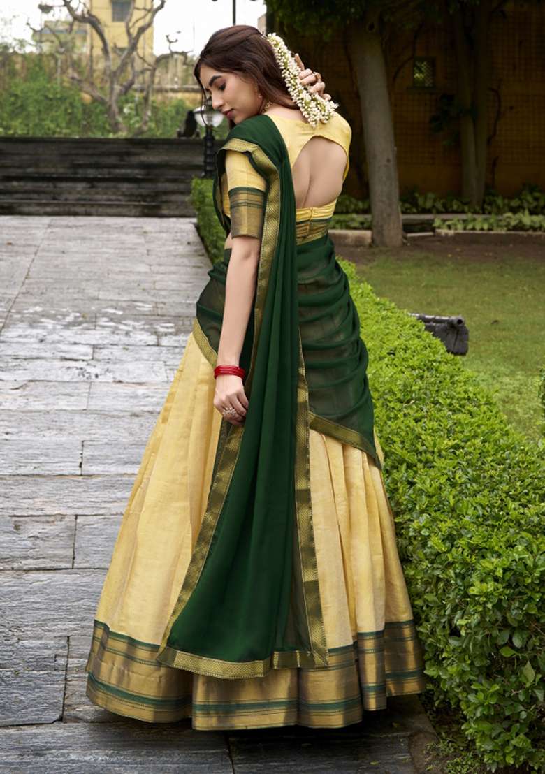 Navy Blue Zari Work Silk Lehenga Set - Indya