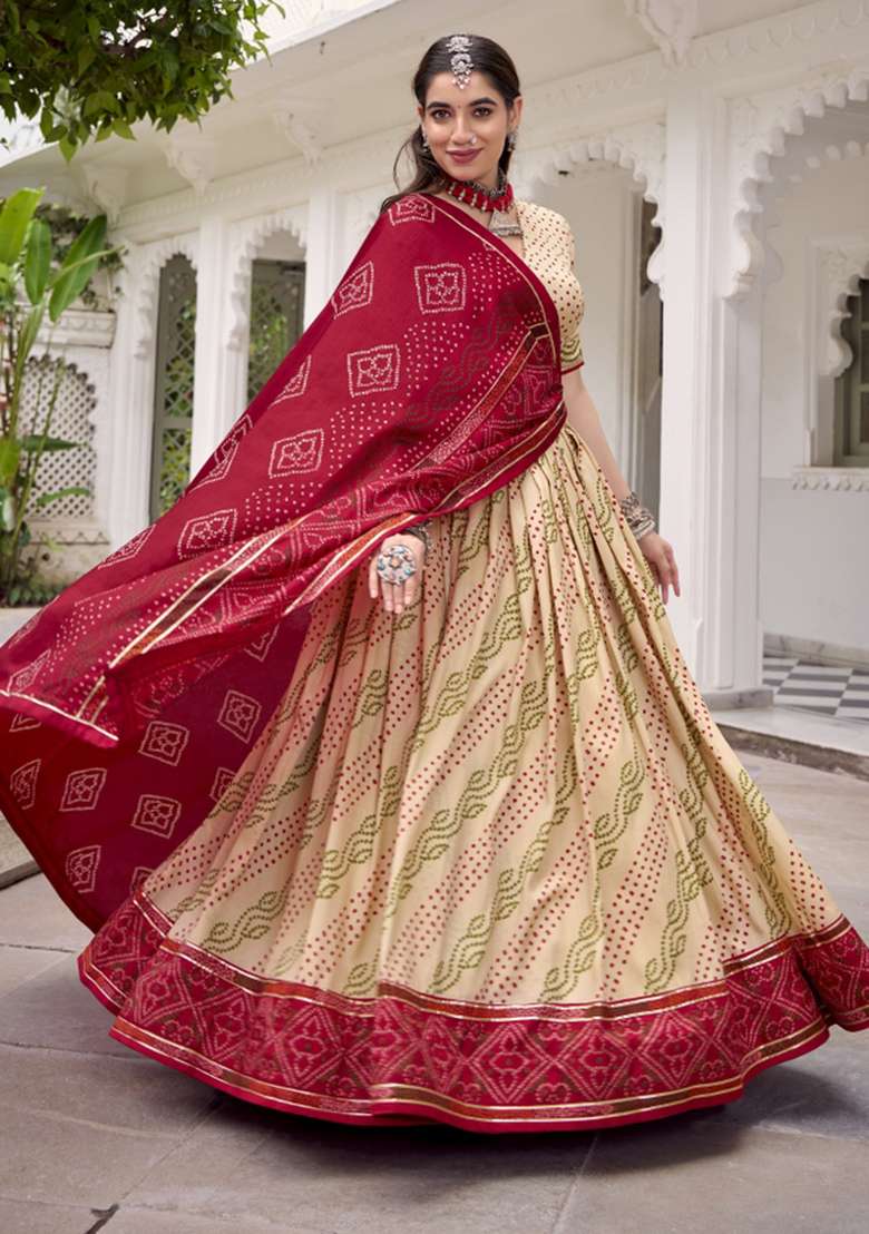 Navy Blue Printed Silk Blend Lehenga Set - Indya
