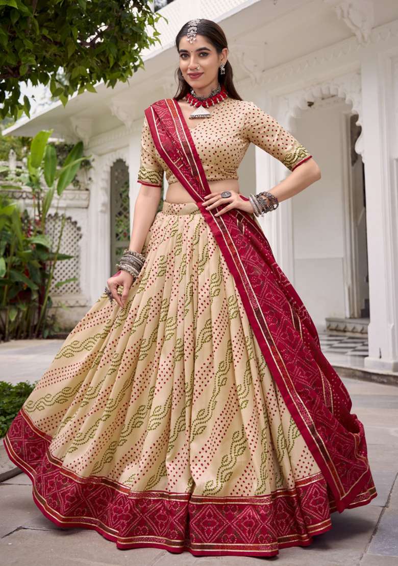 Navy Blue Printed Silk Blend Lehenga Set - Indya