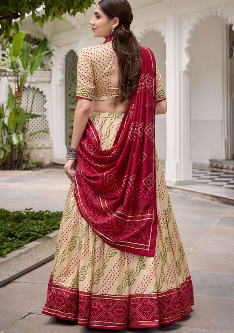 Navy Blue Printed Silk Blend Lehenga Set - Indya