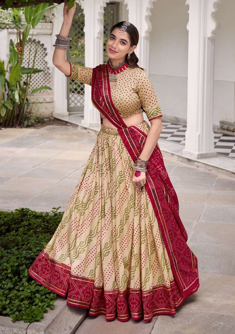 Navy Blue Printed Silk Blend Lehenga Set - Indya