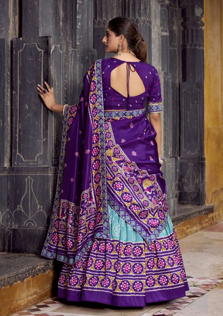 Navy Blue Silk Blend Lehenga Set with Printed for Diwali | Wedding & Festive Wear - Indya