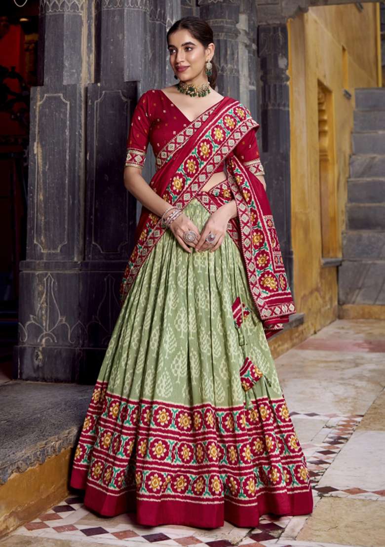 Navy Blue Printed Silk Blend Lehenga Set for Diwali and Festive Wear - Indya