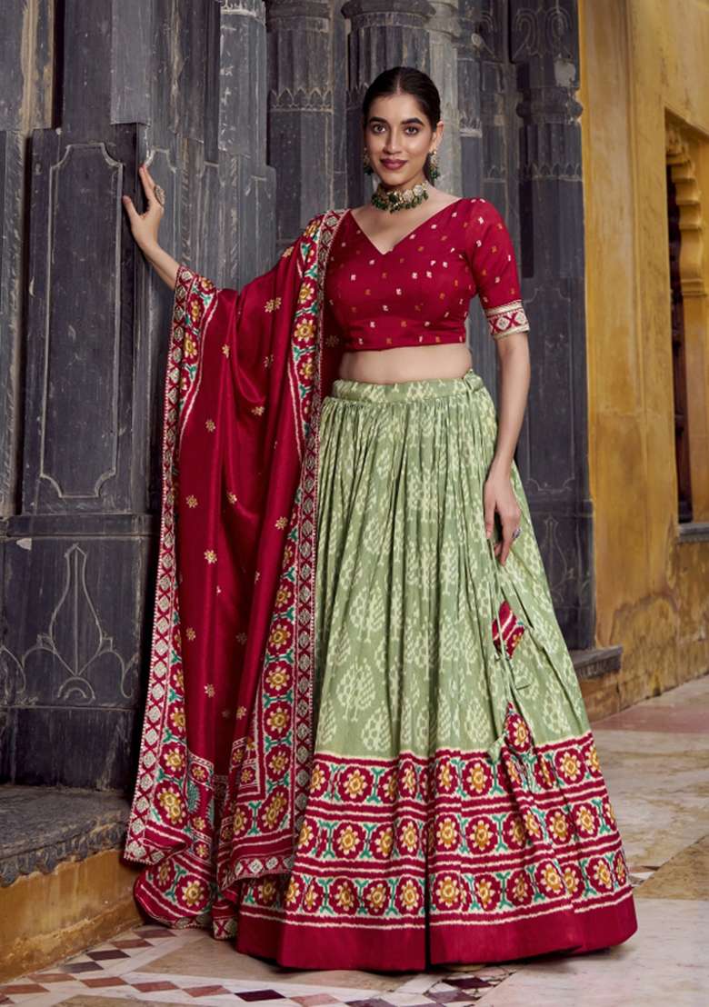 Navy Blue Printed Silk Blend Lehenga Set for Diwali and Festive Wear - Indya
