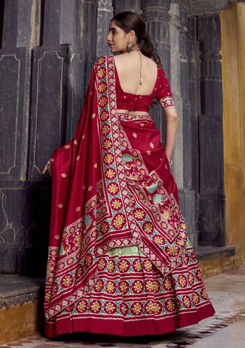 Navy Blue Printed Silk Blend Lehenga Set for Diwali and Festive Wear - Indya