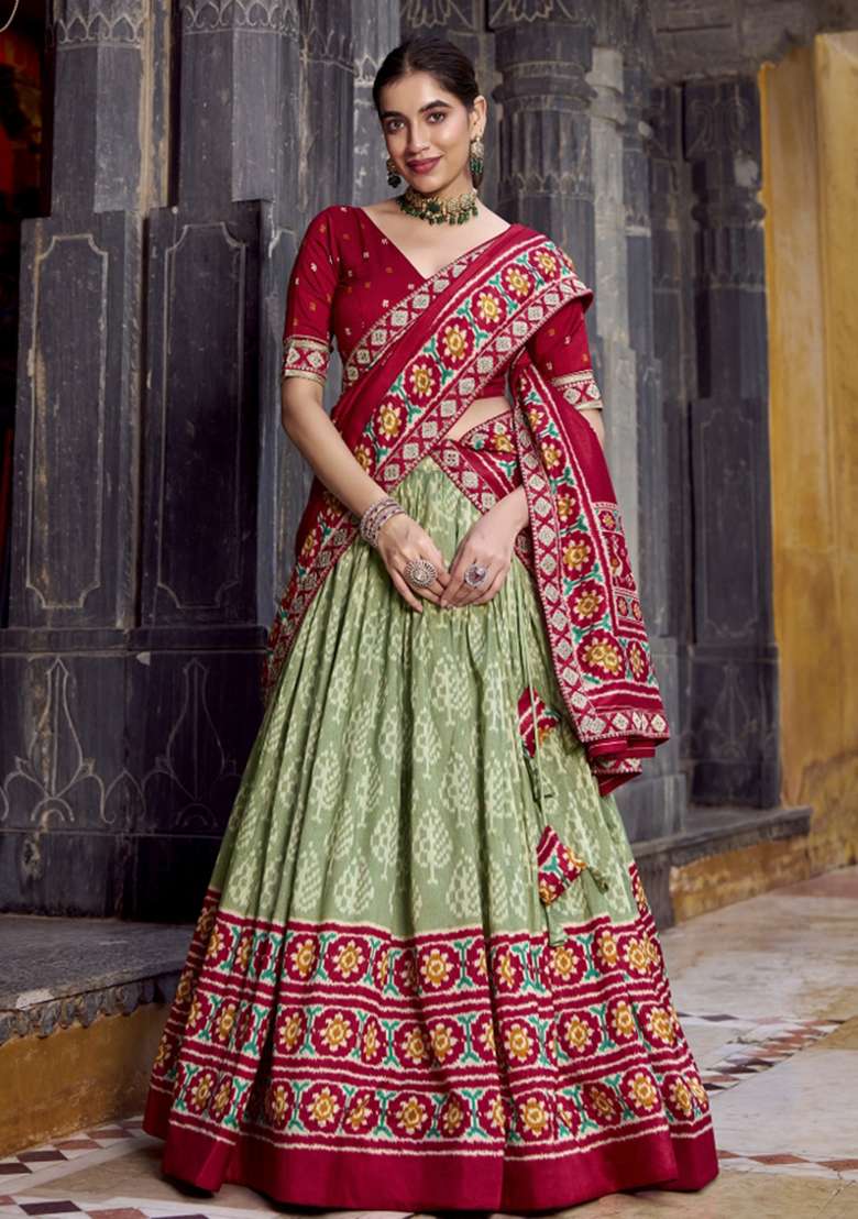 Navy Blue Printed Silk Blend Lehenga Set for Diwali and Festive Wear - Indya