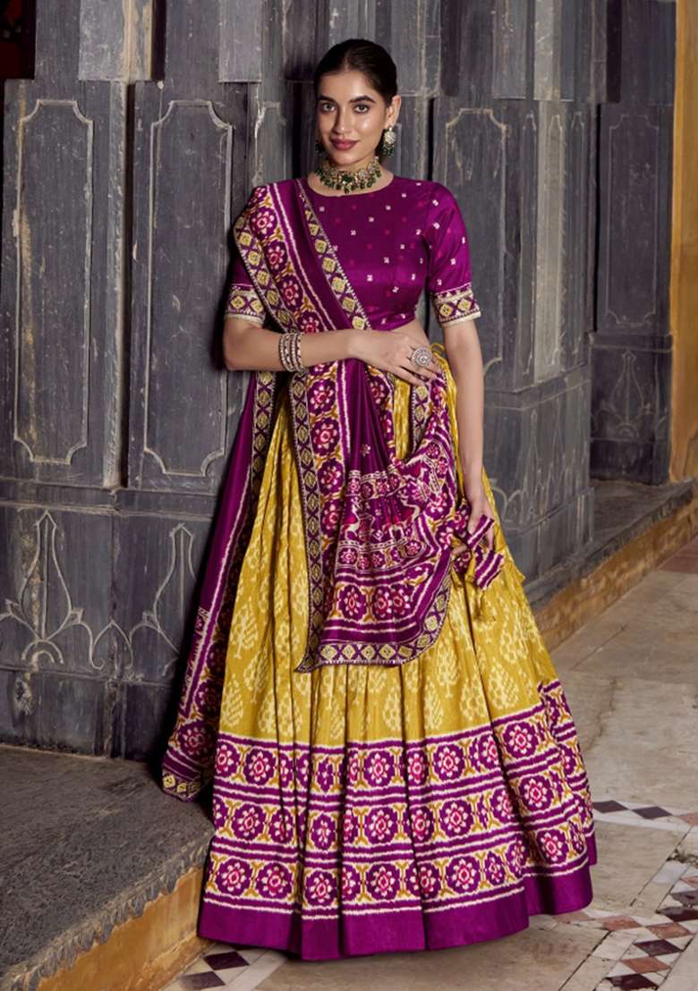 Navy Blue Silk Blend Lehenga Set with Printed for Diwali | Wedding & Festive Wear - Indya