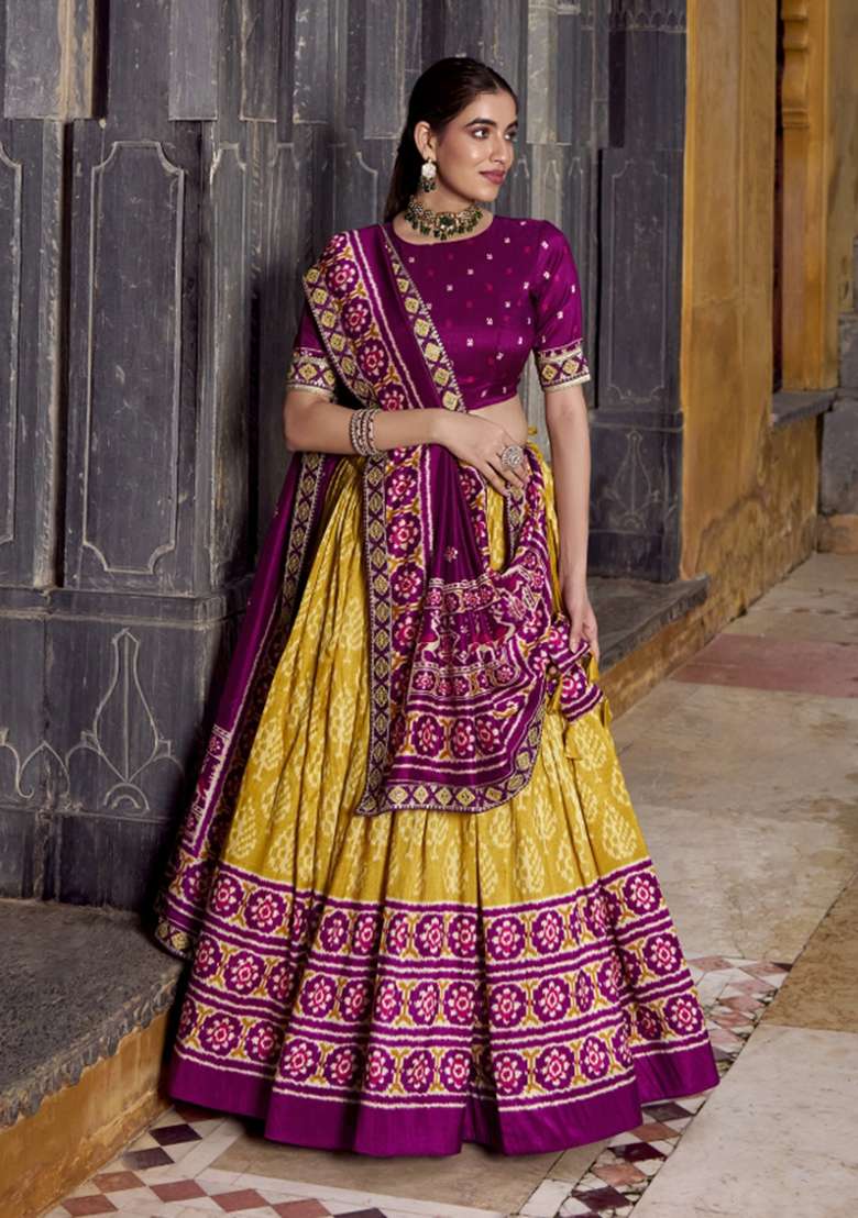 Navy Blue Silk Blend Lehenga Set with Printed for Diwali | Wedding & Festive Wear - Indya