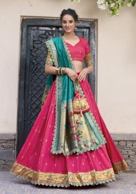 Navy Blue Embroidered Silk Lehenga Set