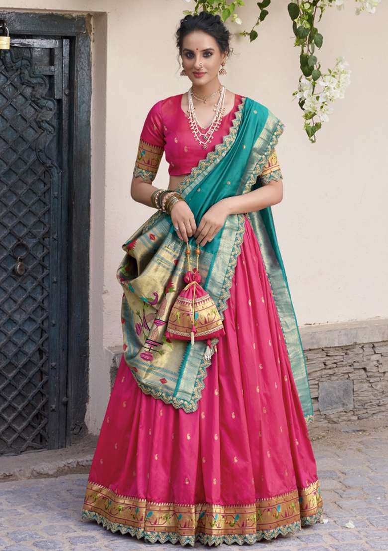 Navy Blue Silk Blend Lehenga Set with Embroidered for Diwali | Wedding & Festive Wear - Indya