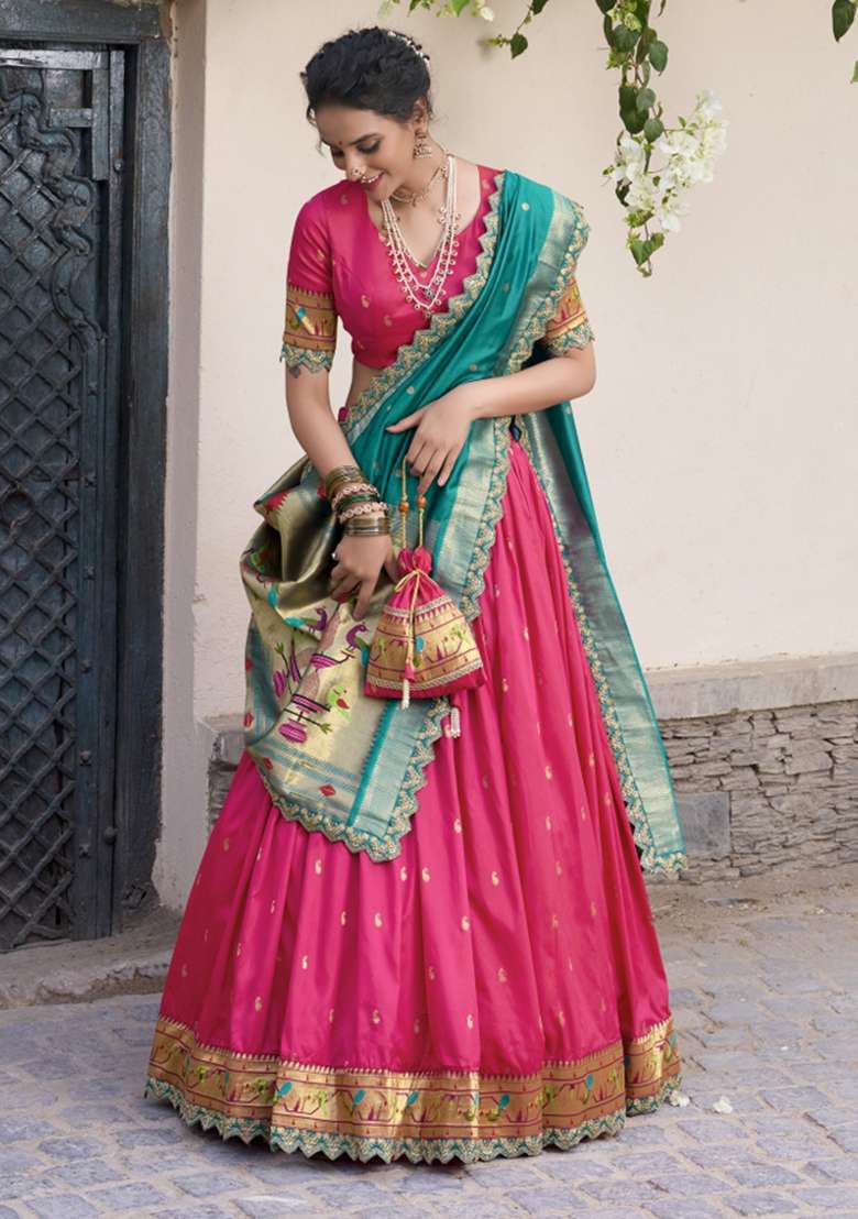 Navy Blue Silk Blend Lehenga Set with Embroidered for Diwali | Wedding & Festive Wear - Indya
