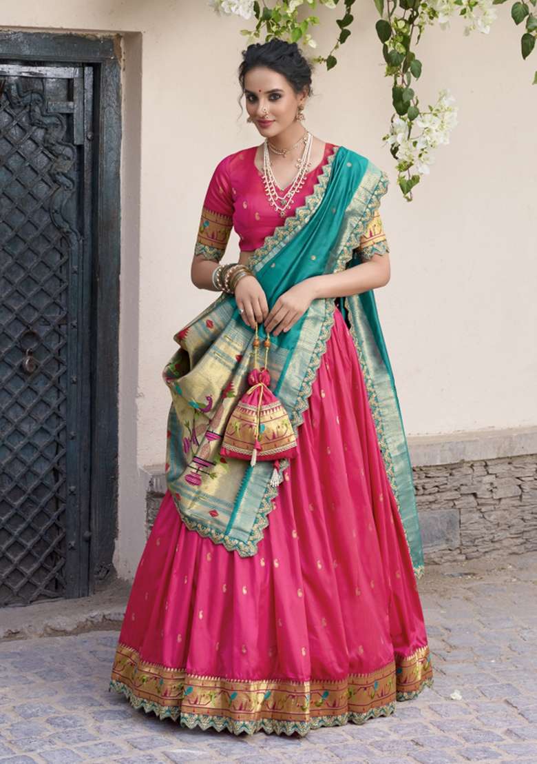 Navy Blue Silk Blend Lehenga Set with Embroidered for Diwali | Wedding & Festive Wear - Indya