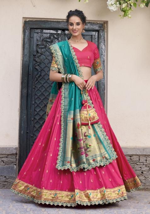 Navy Blue Embroidered Silk Lehenga Set